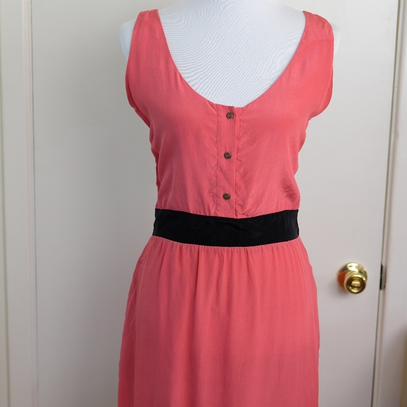 100% Silk Anthropologie Black Pink Cut-out Dress - Picture 3 of 10